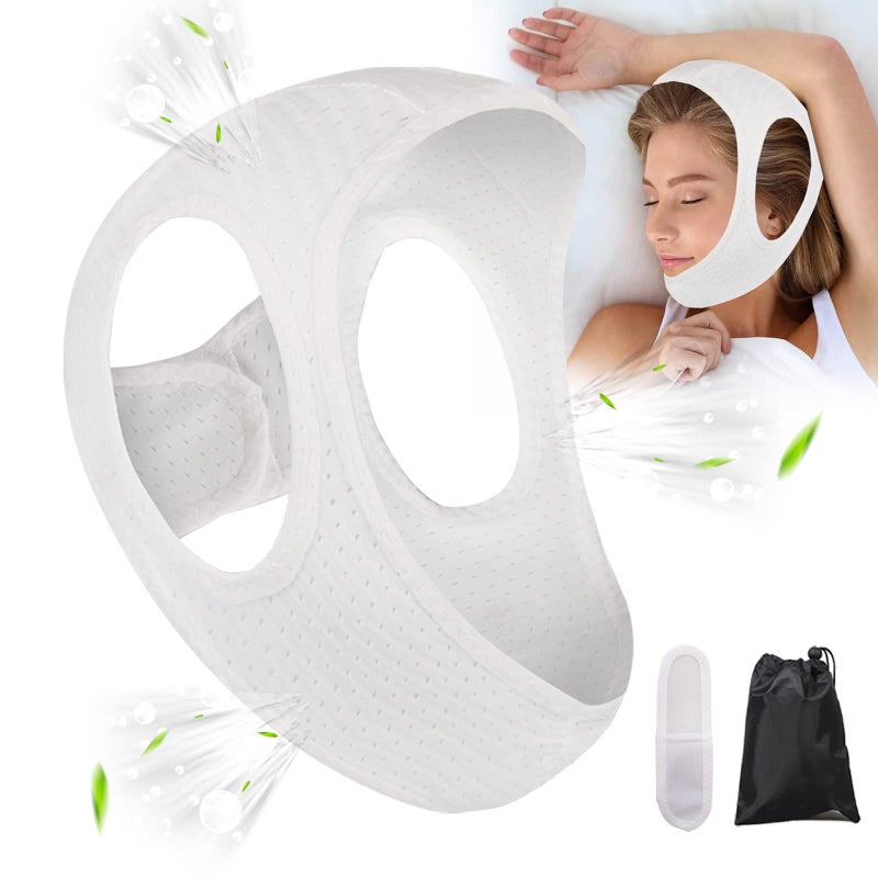 Forzacx Chin Strap for Cpap Users Anti Snoring Devices - Forzacx Breathable Cpap Chin Strap Snoring Solution, Soft Non-Stick Hair Snore Stopper, Elastic Easy to Wear - White - Image 1